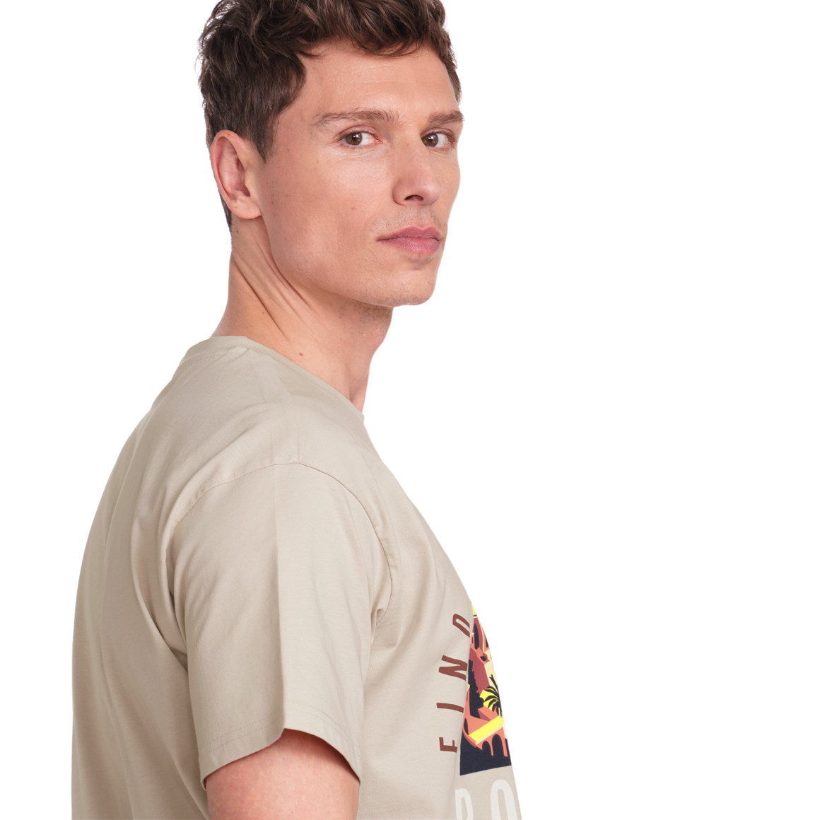 Jonas Nielsen Herren T-Shirt mit großem Print beige