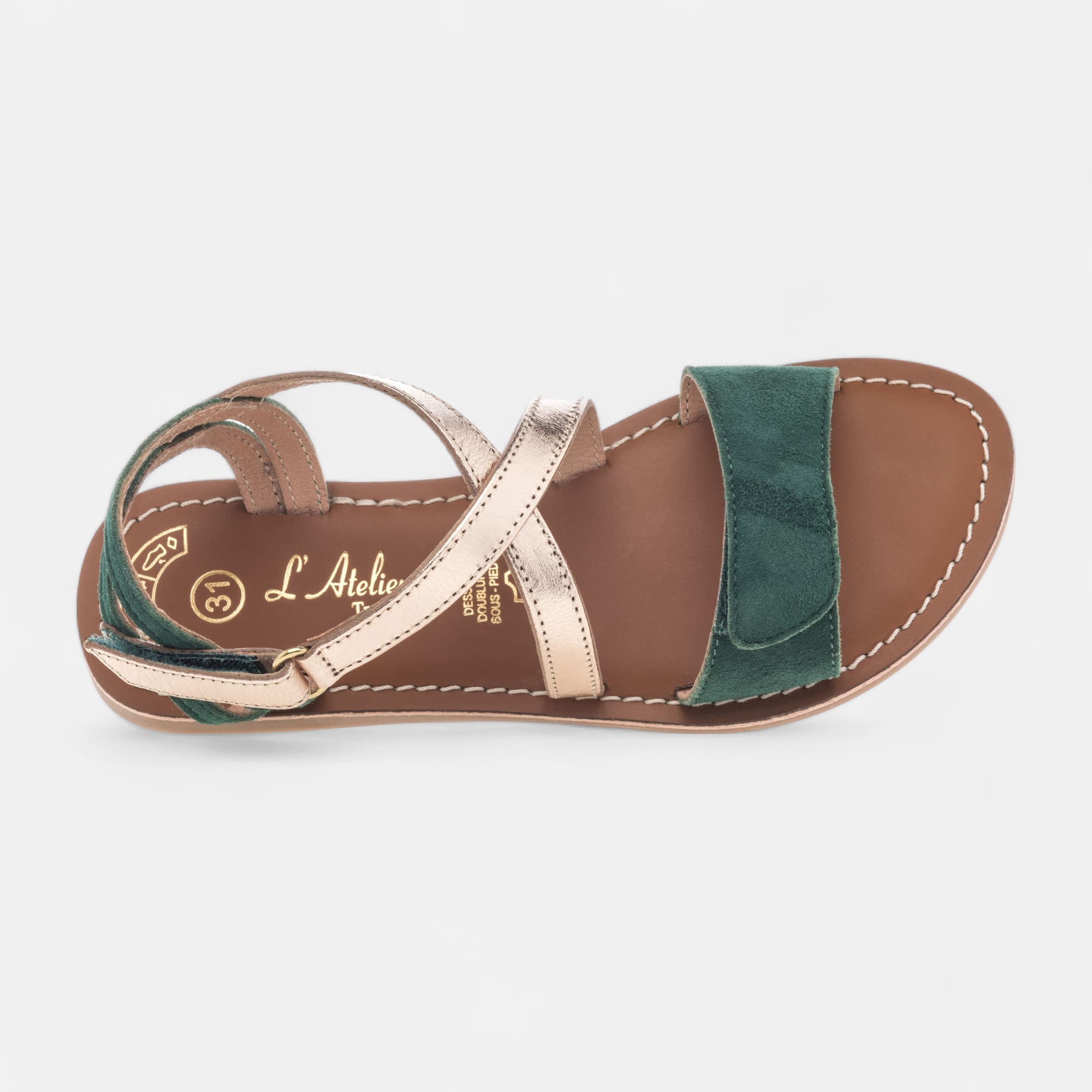 Nu-pieds Fille en cuir vert