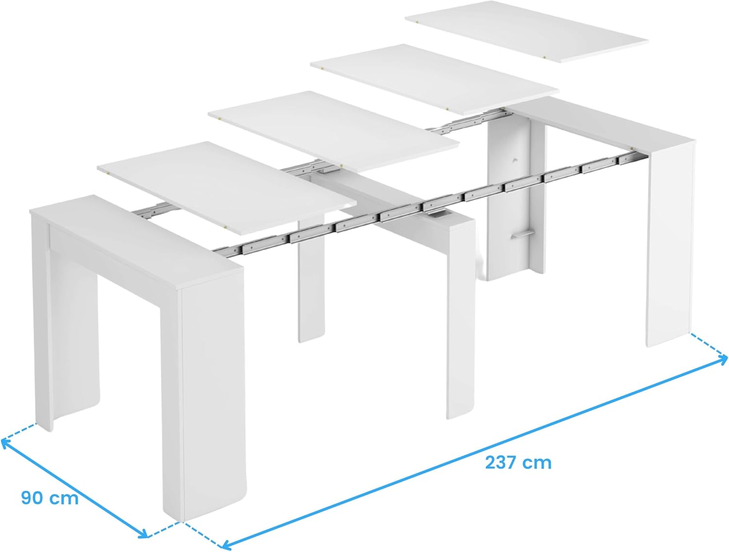 Habitdesign, ausziehbarer Konsolentisch, Esstisch für Wohnzimmer, Flur oder Küche, platzsparend & multifunktional, Hochglanz Weiß, Maße: 50–235 x 78 x 90 cm (L x H x B), Modell Extensible