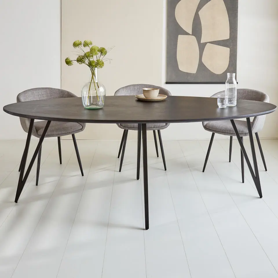Zwart ovale eettafel Cesar 230x100 cm - Mangohout - Zwart