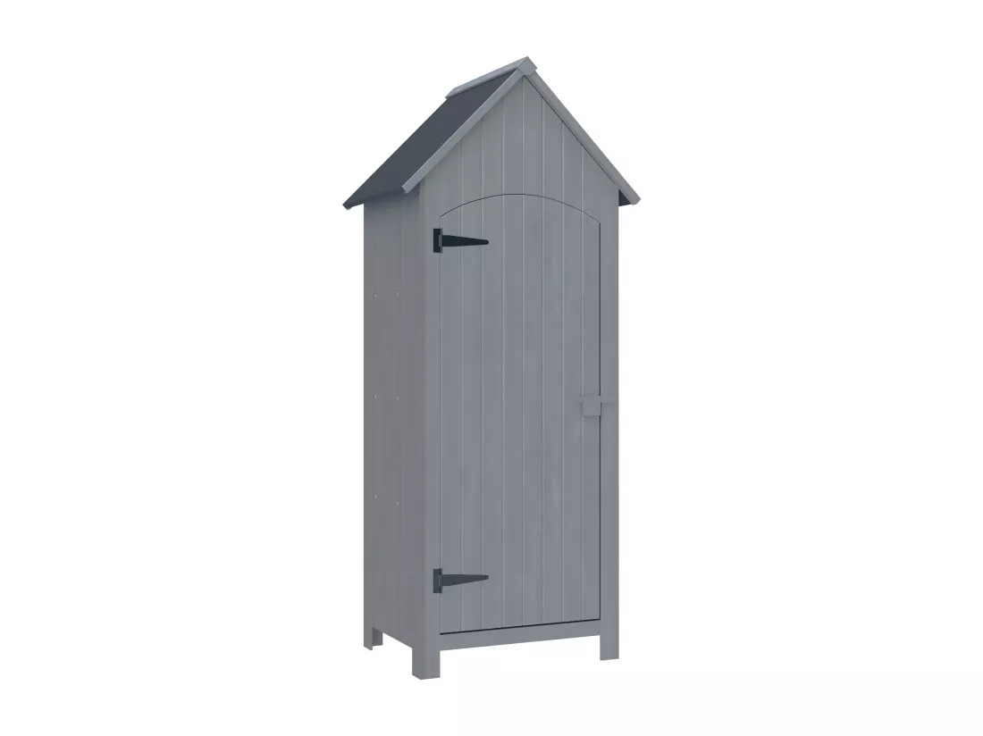 Armoire abri de jardin remise pour outils 3 étagères porte loquet toit pente bitumé dim. 77L x 54l x 179H cm bois sapin pré-huilé gris