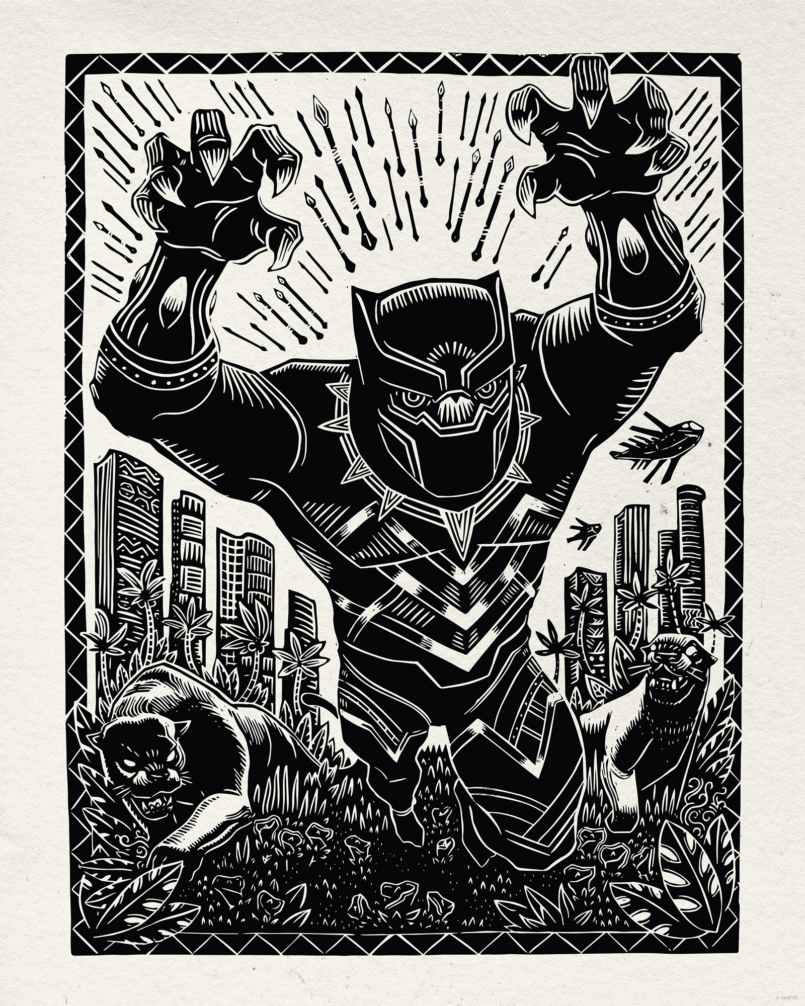 Komar Wandbild »Marvel Black Panther Lino-Cut Charge« Disney Set, 1 Stk. tlg. 40 x 50 cm (Breite x Höhe) - Kinderzimmer, Dekoration
