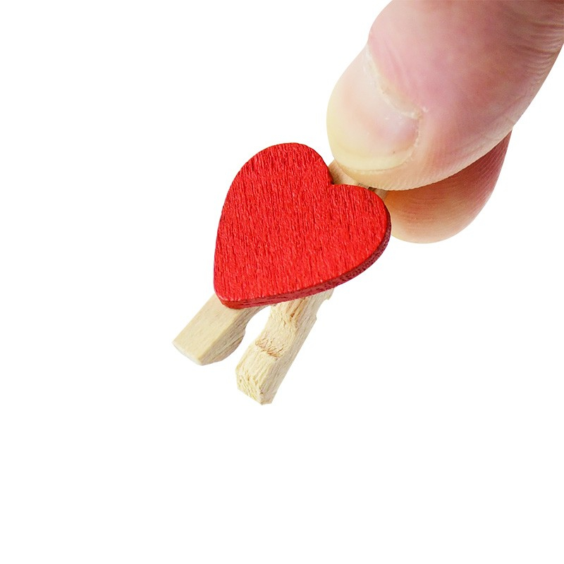 (50er Set) 3cm Mini Holz Klammern DIY Bastel Deko Wäscheklammern - Herz