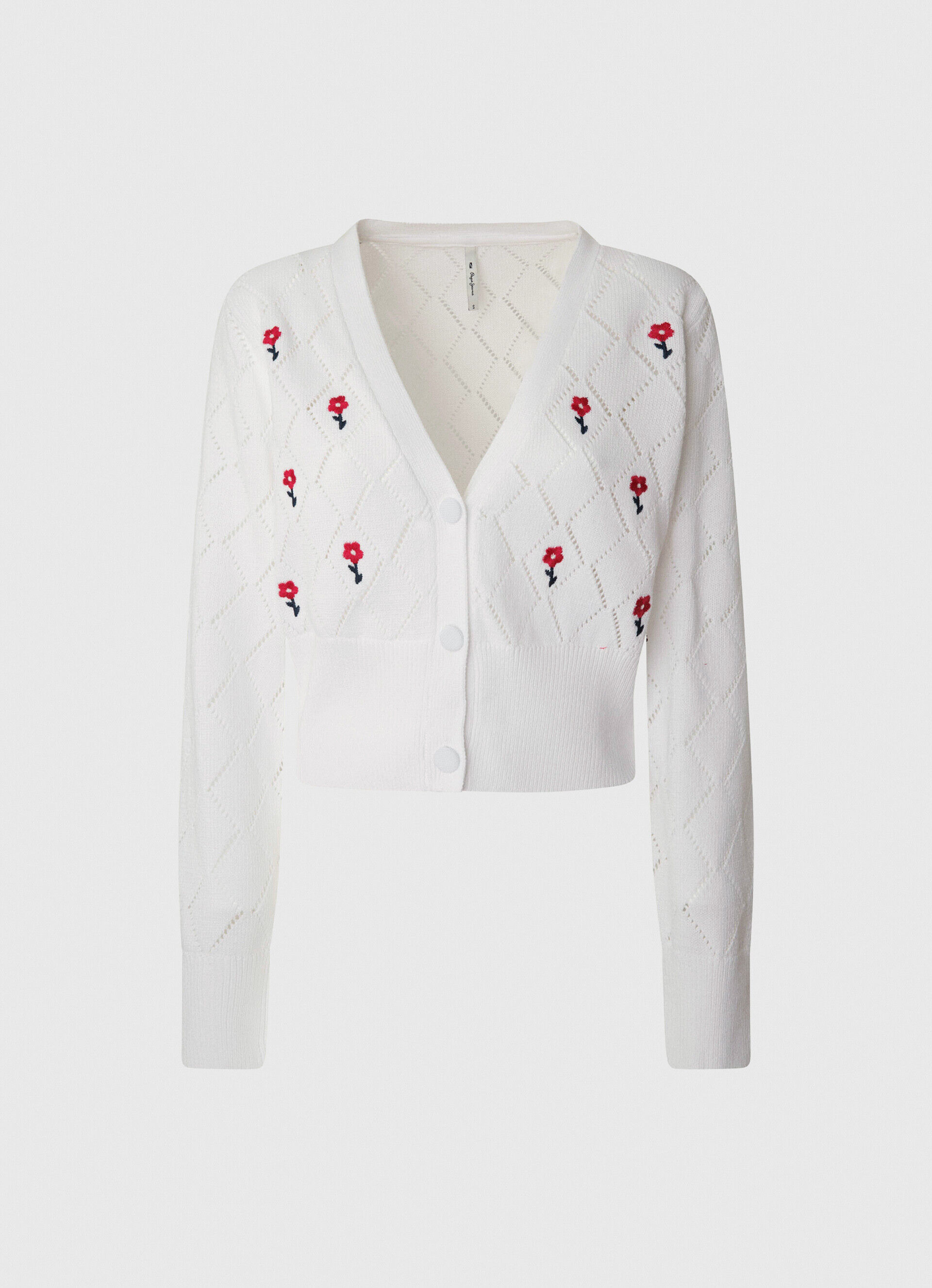 Cardigã de algodão com flores bordadas - branco