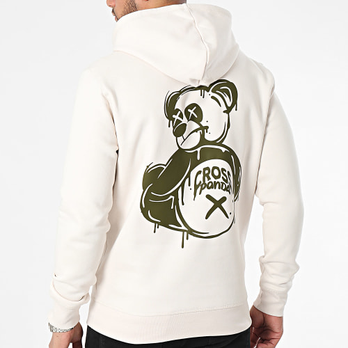 Sweat Capuche Dripping Back Beige Vert Kaki