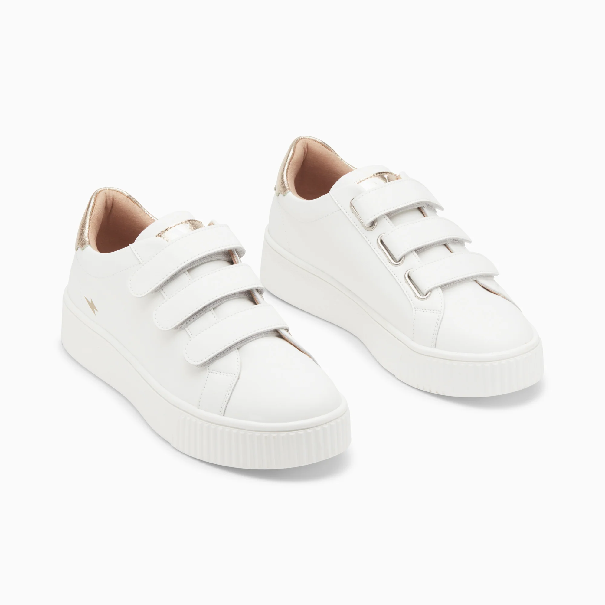 Sneakers-Baskets mini éclair Solange blanc et or à scratchs