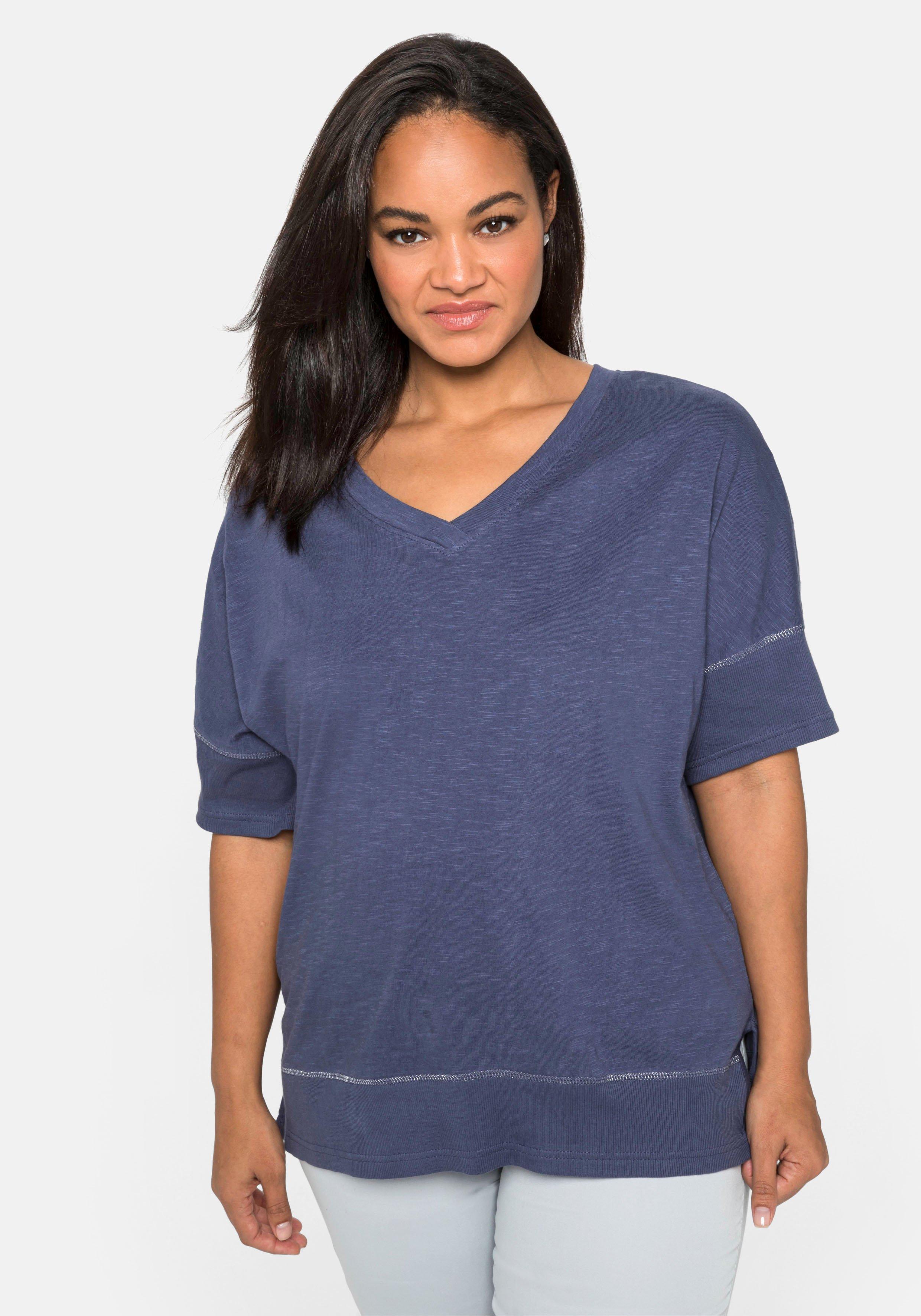 Shirt mit gerippten Details, aus Flammgarn
