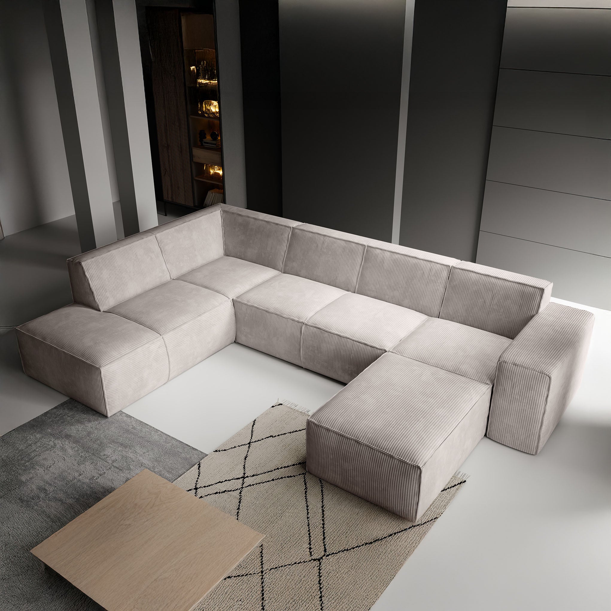 Monet XL - Hoekbank 5-zits met chaise longue - Ribstof beige - Rechts