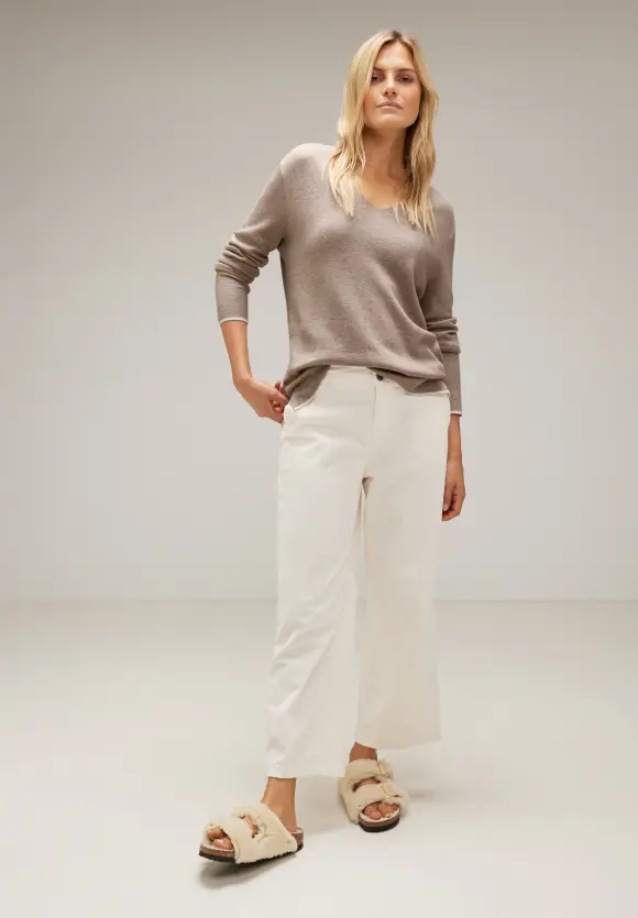 Pullover mit V-Ausschnitt - bleached sand melange