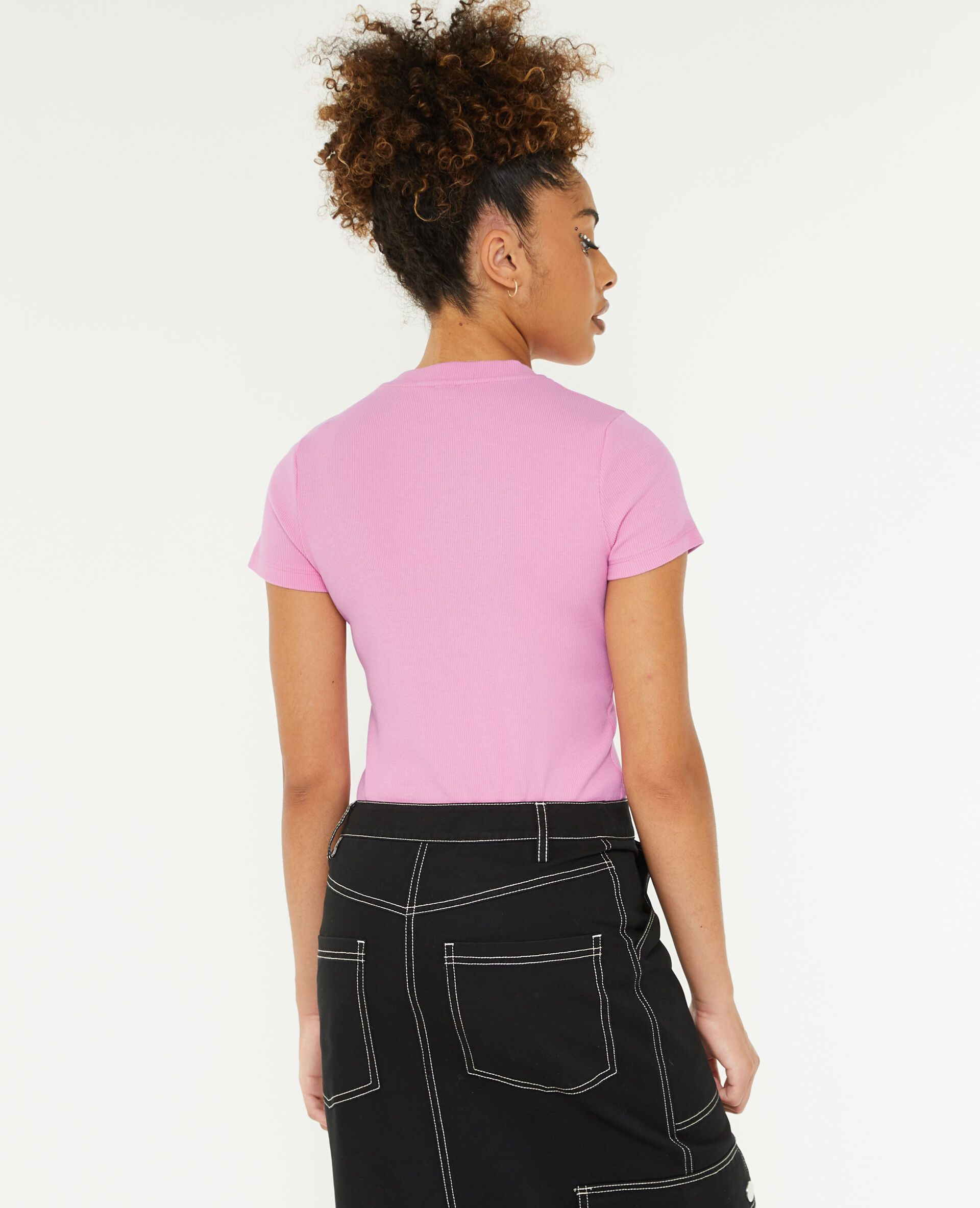 Top maille côtelée - Rose