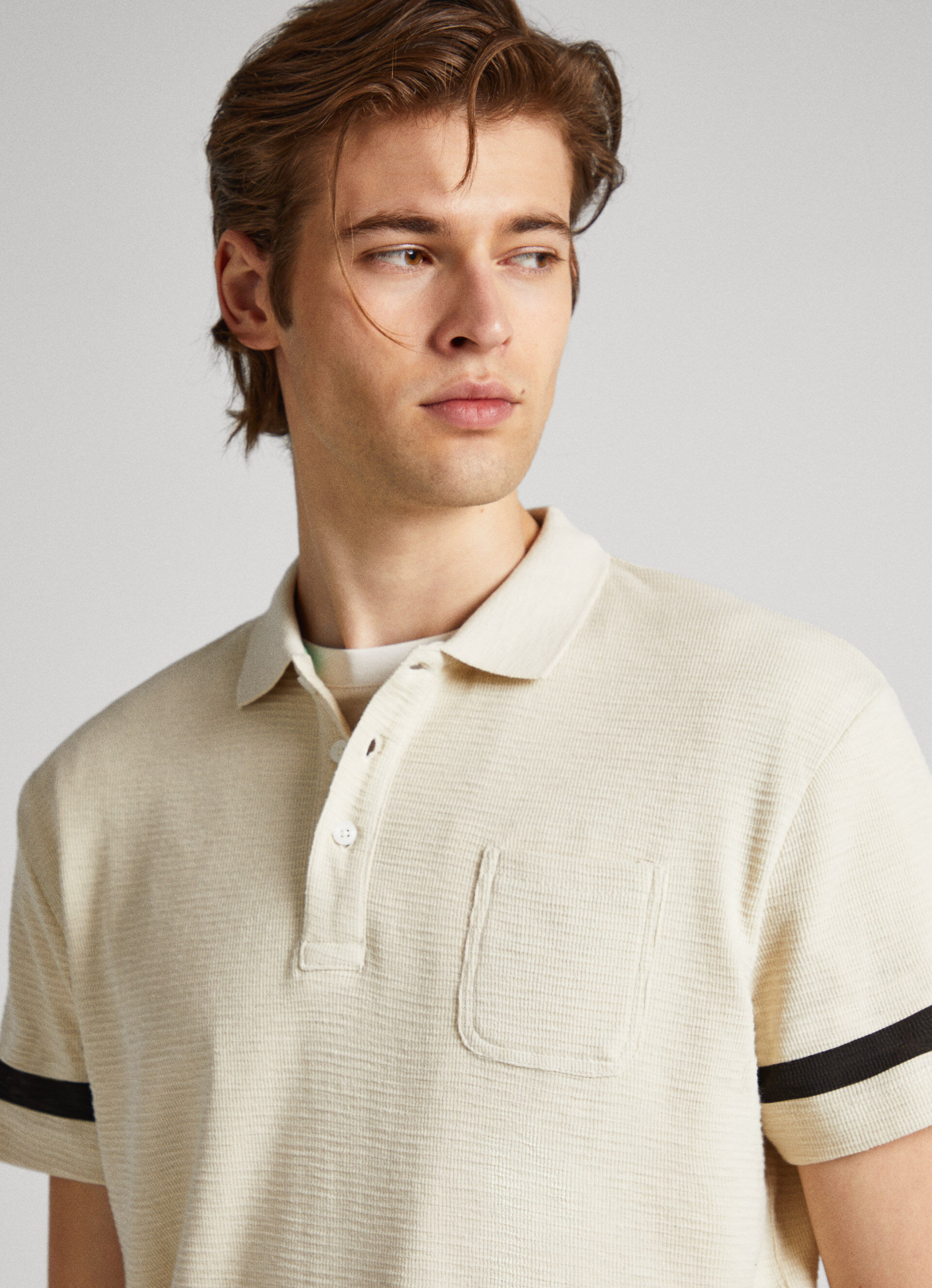 Camisa polo de malha waffle - branco marfim