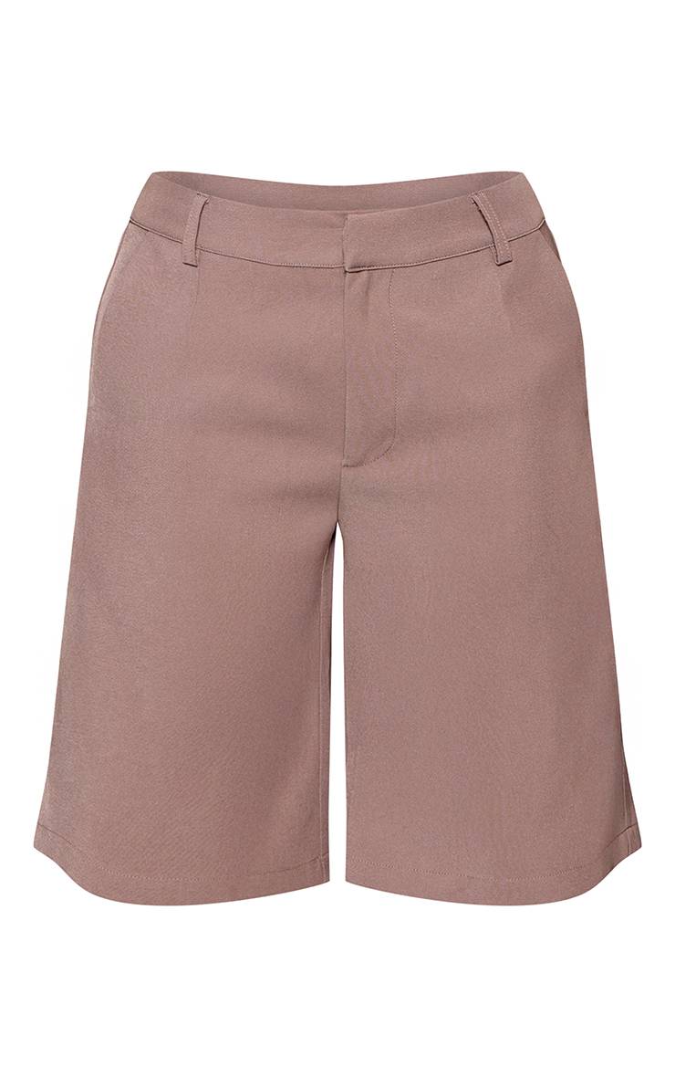 Deep Taupe Short Bermuda Long Taille Basse Avec Détails De Coutures - Coupe Petite