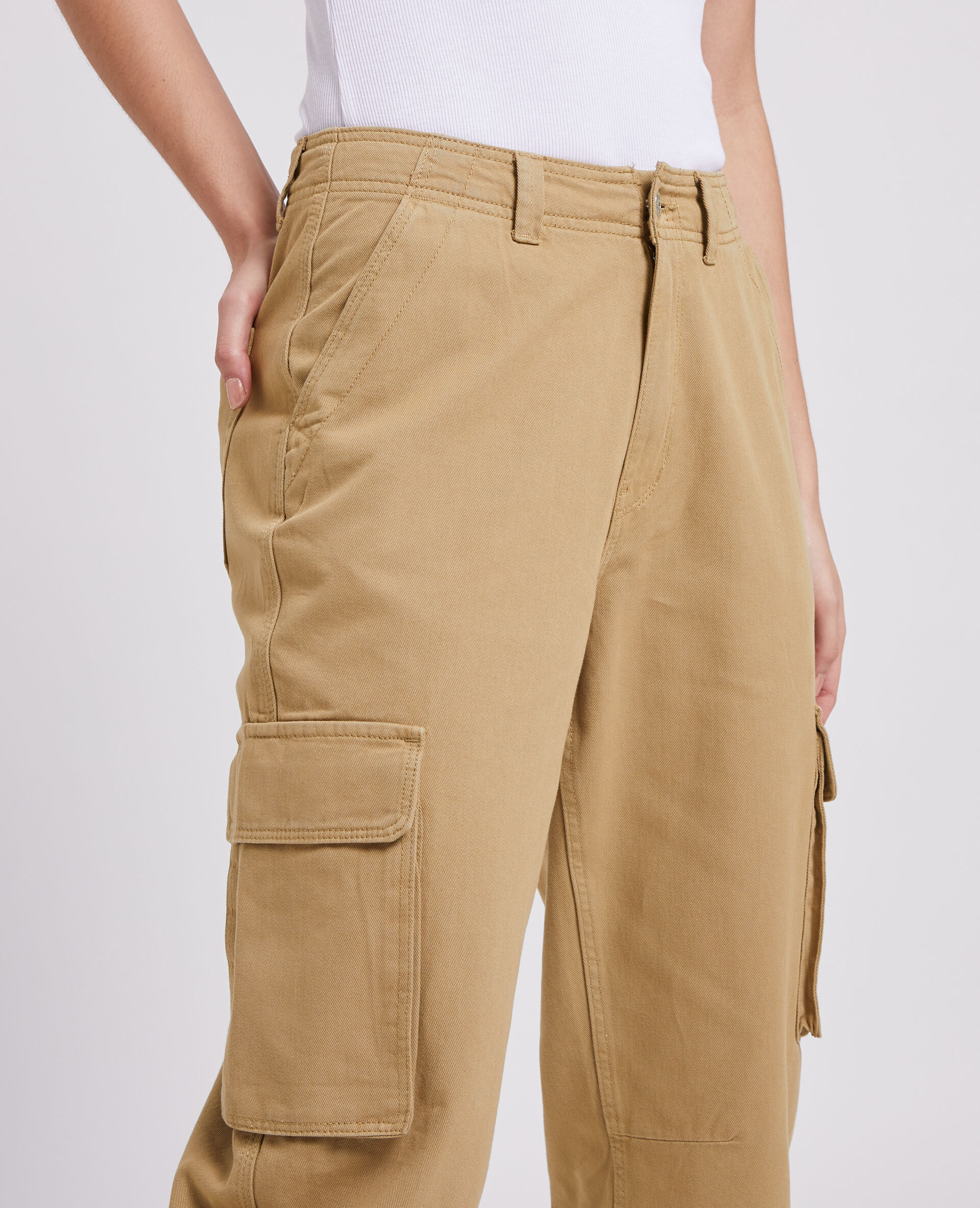 Pantalon droit cargo taille haute - Camel