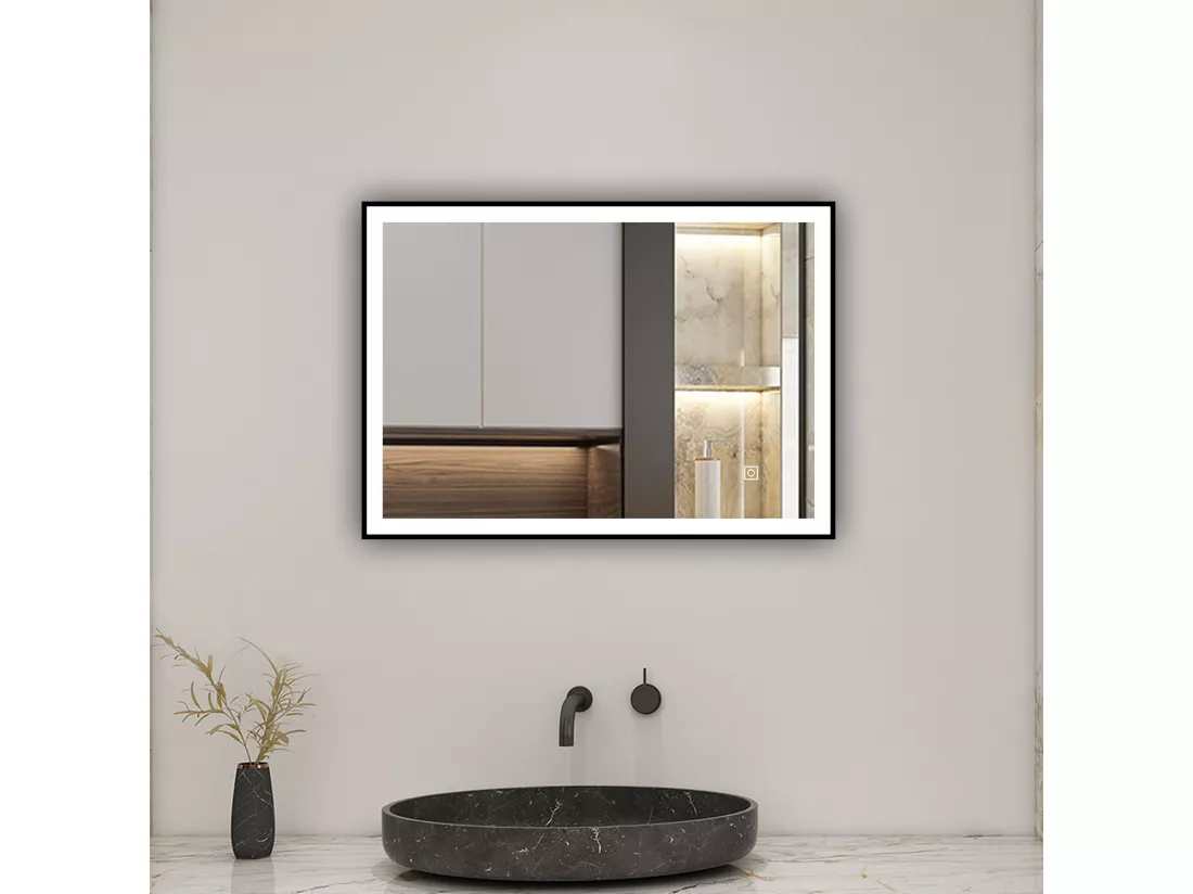AICA Miroir lumineux 70x50 cm avec 3 couleurs + dimmable + anti-buée + mémoire, miroir salle de bain