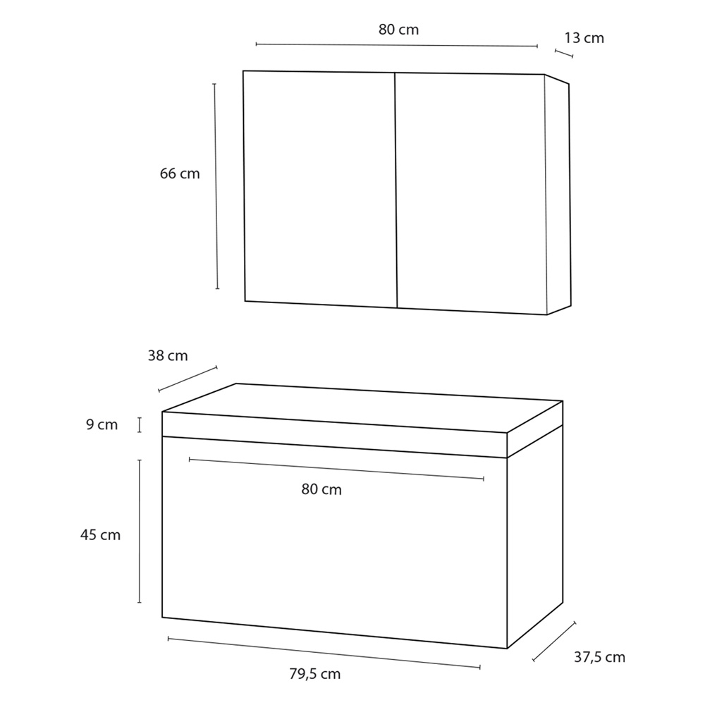 Differnz Somero badmeubelset 80cm spiegelkast hoogglans wit