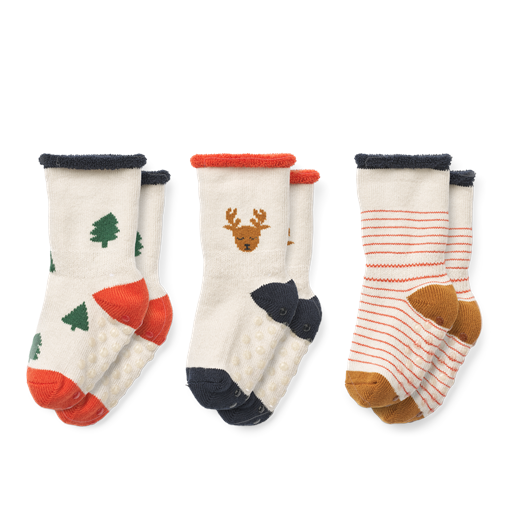 Liewood Eloy 3-pak Babystrømper, Holiday Reindeer/Sandy Mix, 22-24