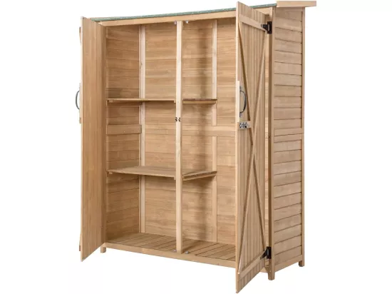 Abri de Jardin en Bois, Cabane de Jardin Extérieur Double Portes avec Loquet, Toit Incliné en Asphalte, Cabanon Jardin Extérieur, 140 x 50 x 162 cm
