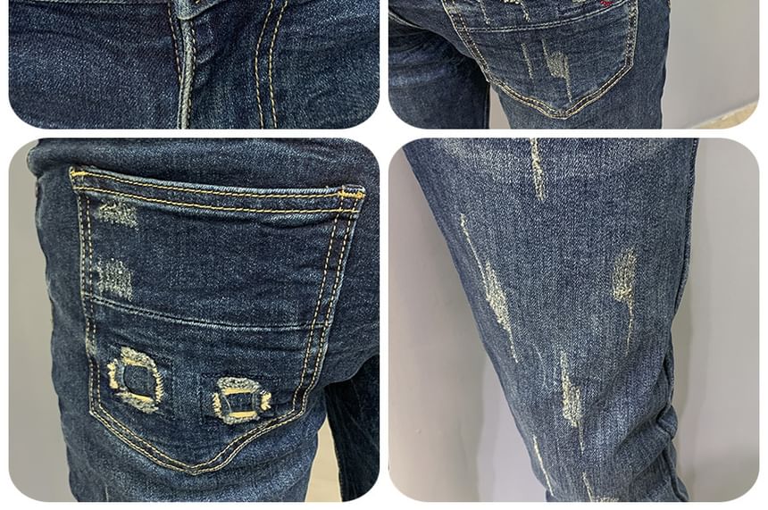 Goretti - Mid Rise Washed Distressed Skinny Jeans