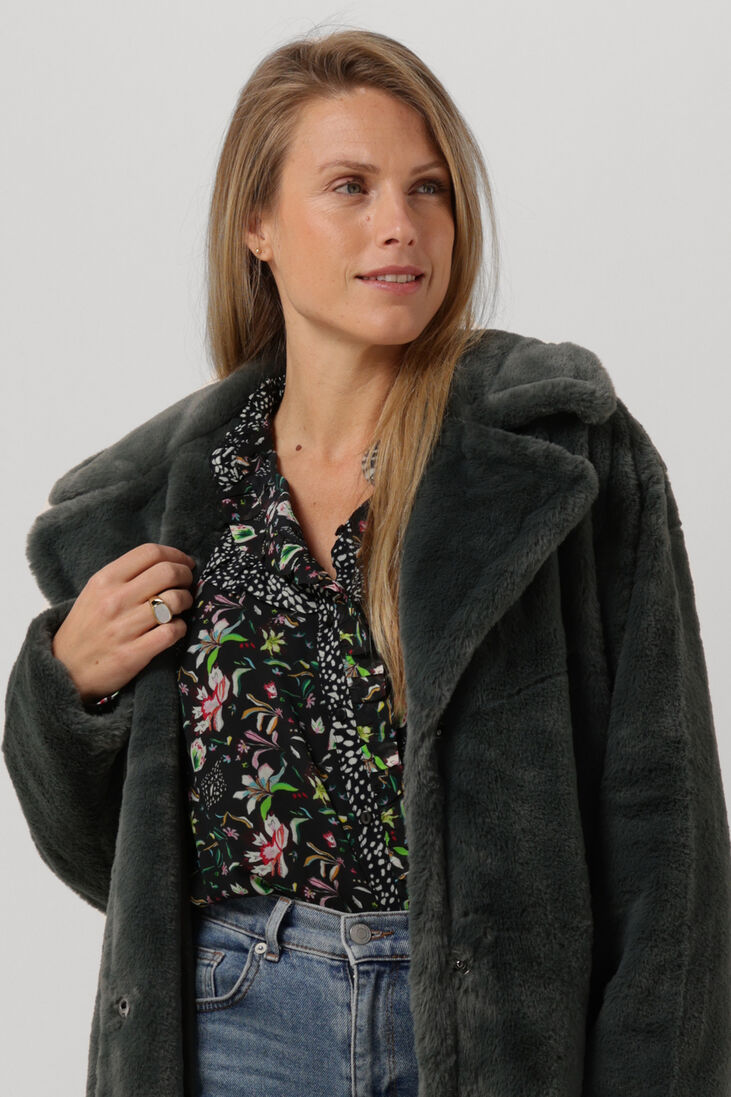 NOTRE-V donkergroene notre-v faux fur jas fur long coat