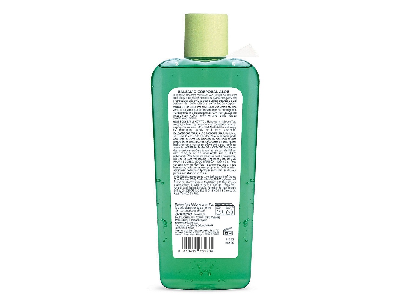BÁLSAMO REPARADOR BABARIA 100% ALOE VERA 250 ML