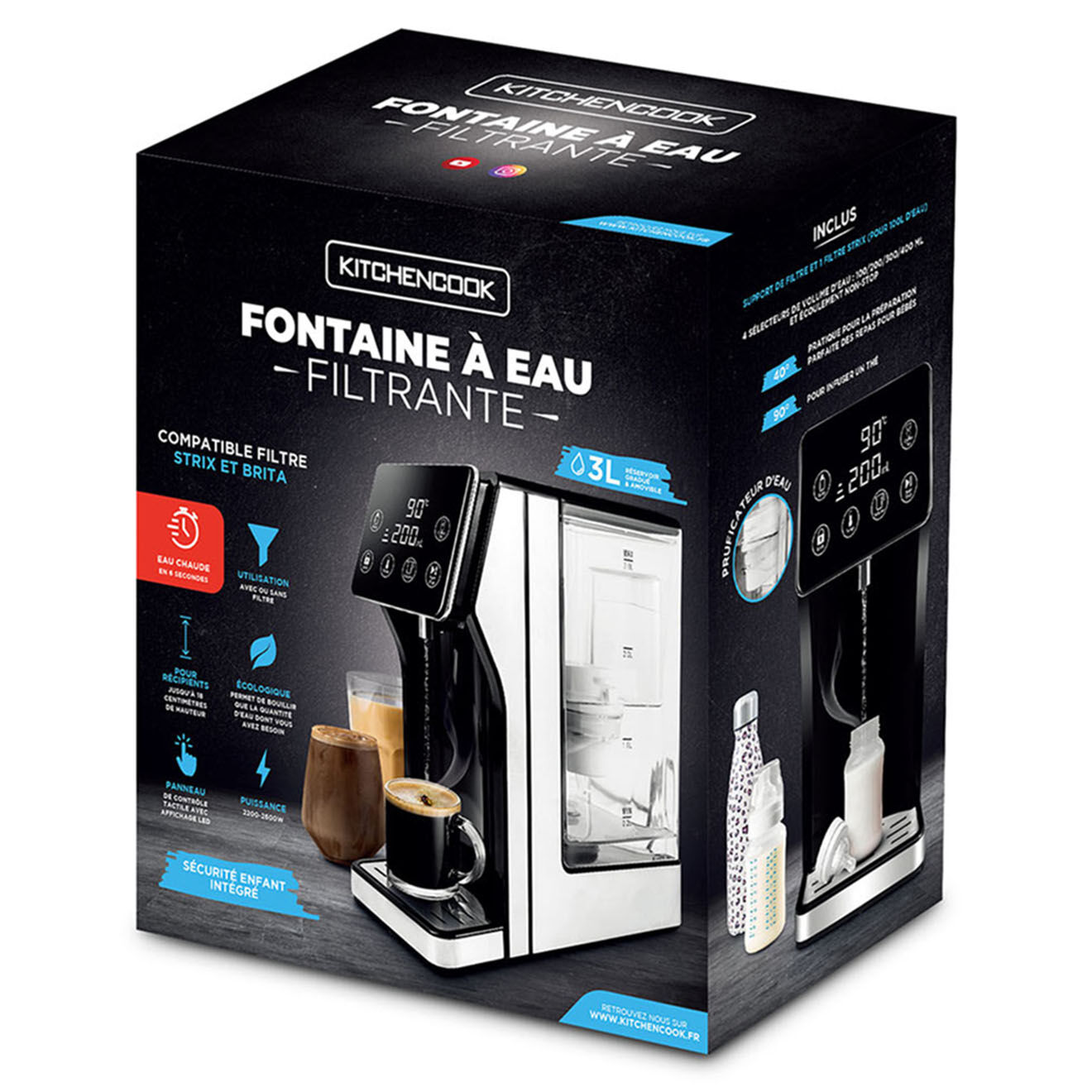 Kitchencook Distributeur d'eau tempérée noir  - 62x37.5x35.5 cm
