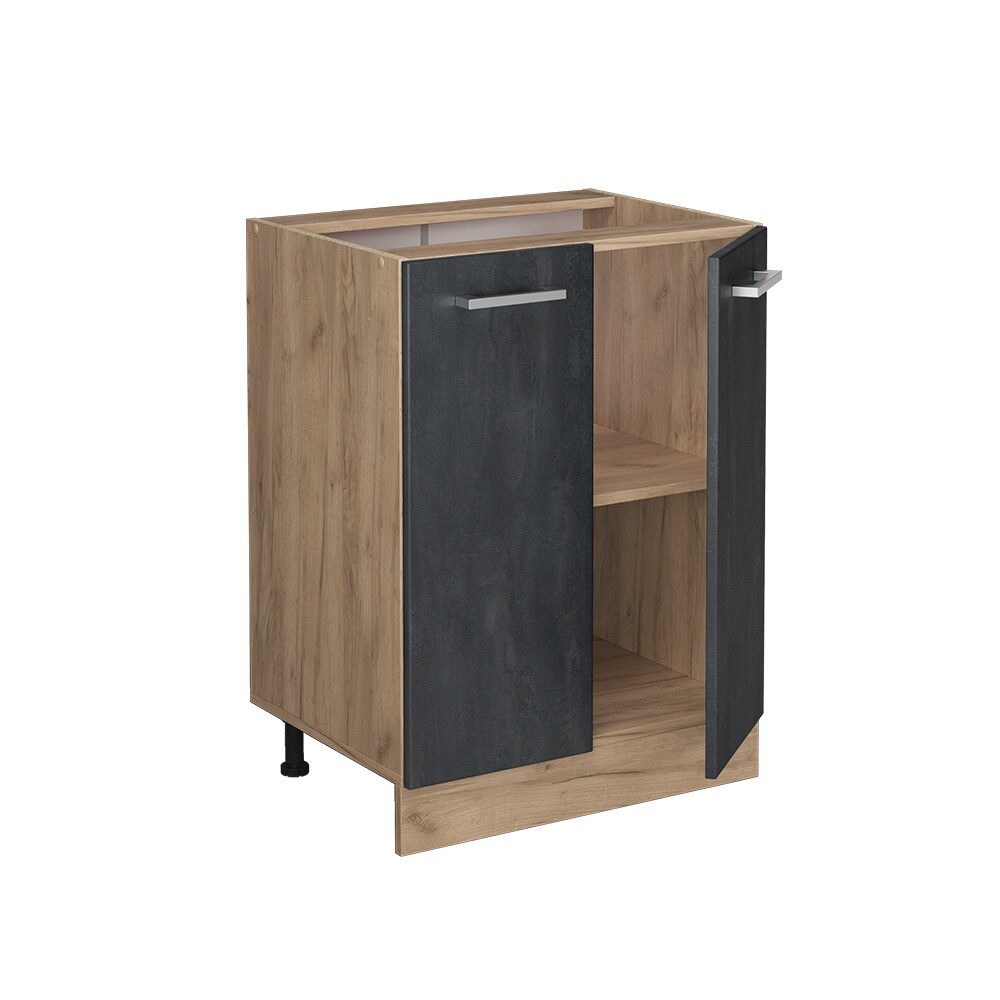 Vicco Unterschrank R-Line Schwarz Beton Eiche 60 cm mit Arbeitsplatte Anthrazit