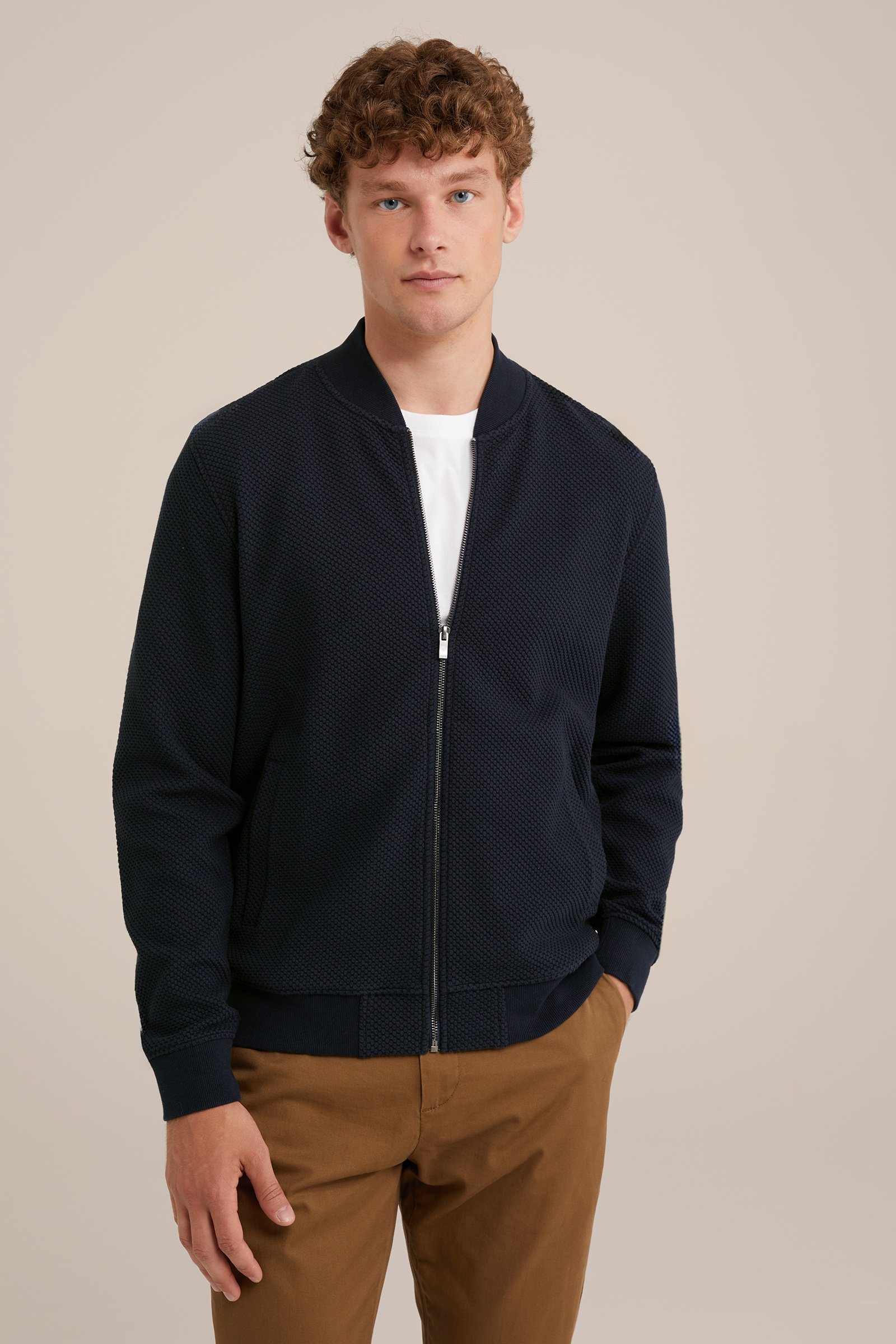 bombervest met structuur WE Fashion Donkerblauw