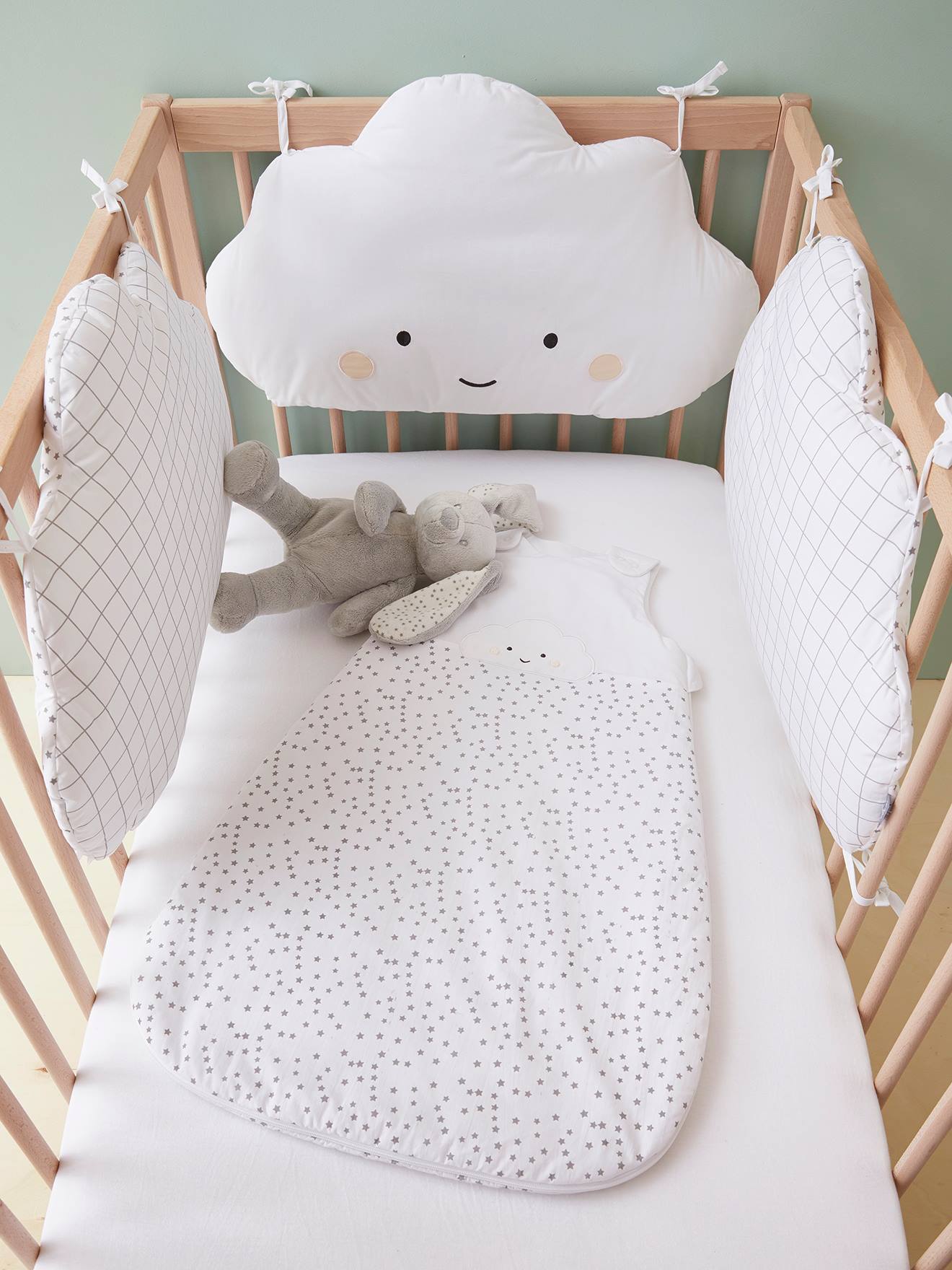 Pára-choque modular para berço Nuage d'Etoiles branco claro liso com motivos