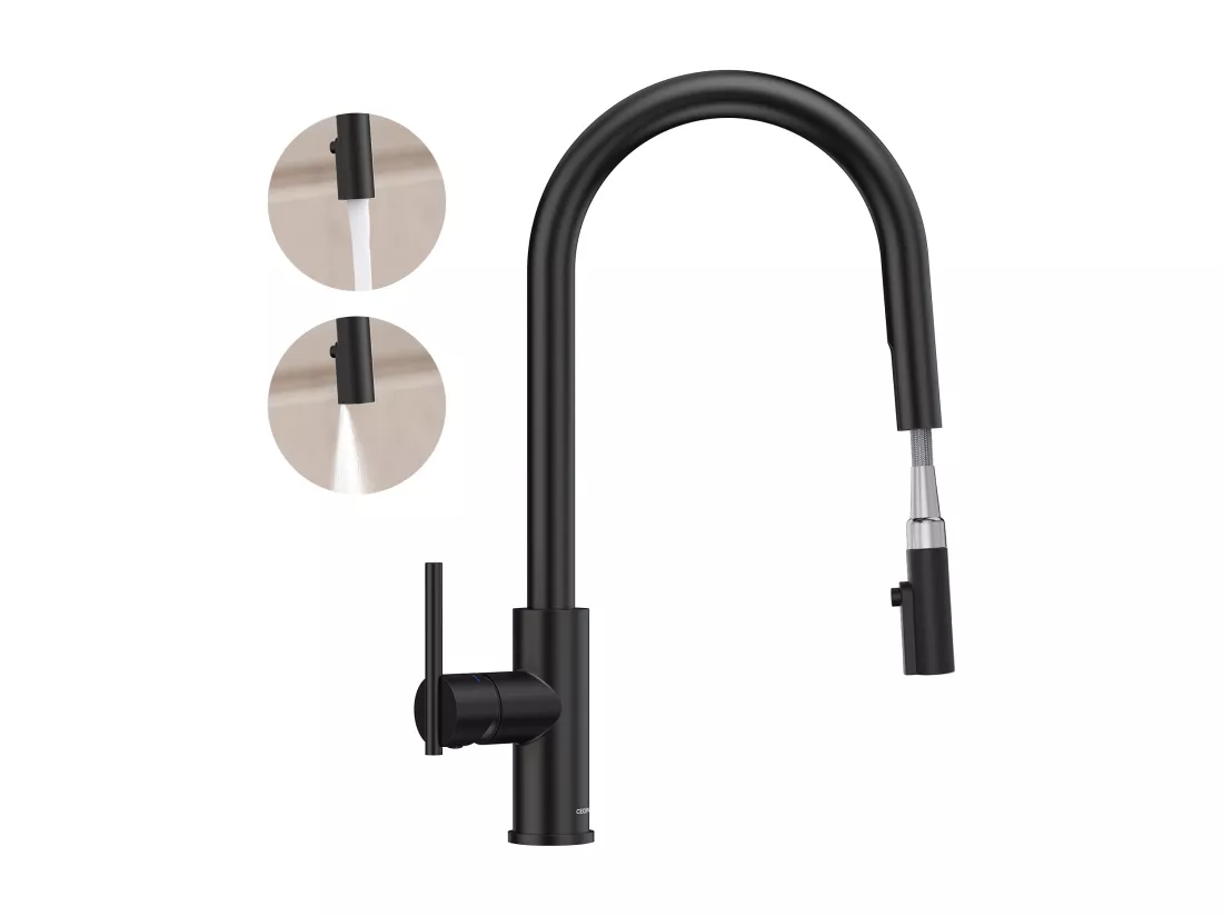 Cecipa max Mitigeur Cuisine avec Douchette Extractible Robinet Cuisine 360 Rotatif avec 2 Jets aux Choix Robinetterie Noir Haute Qualité,EU Modèle