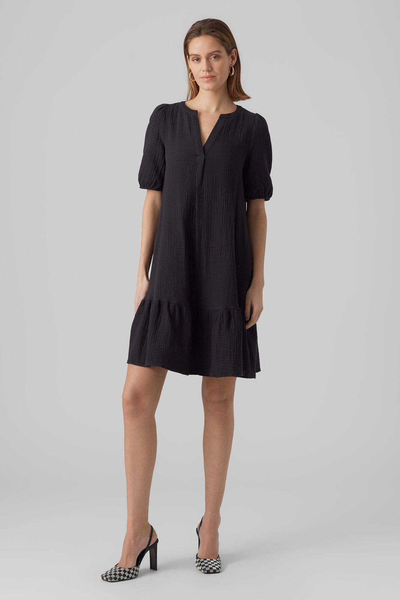 Vestido curto de algodão - Preto