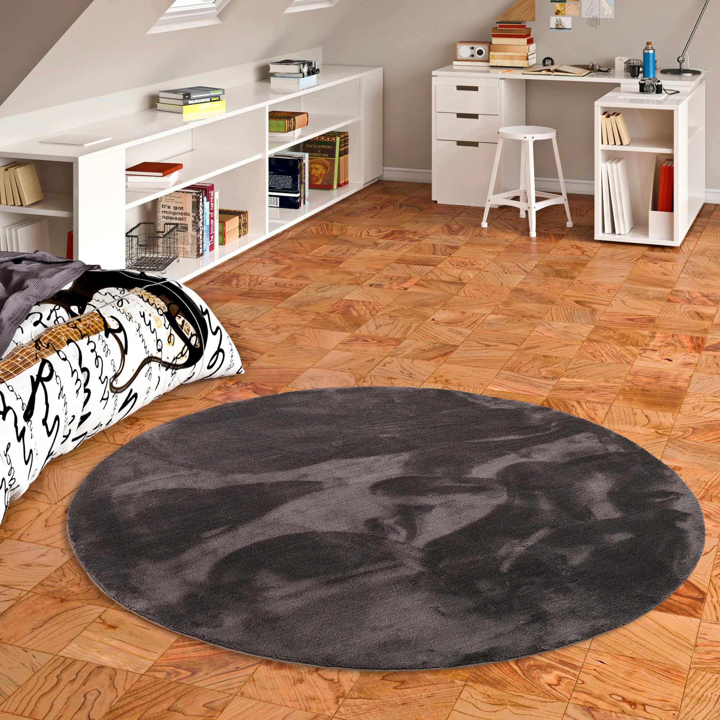 Pergamon Kinder Super Soft Fellteppich Pearl Kids Rund Anthrazit