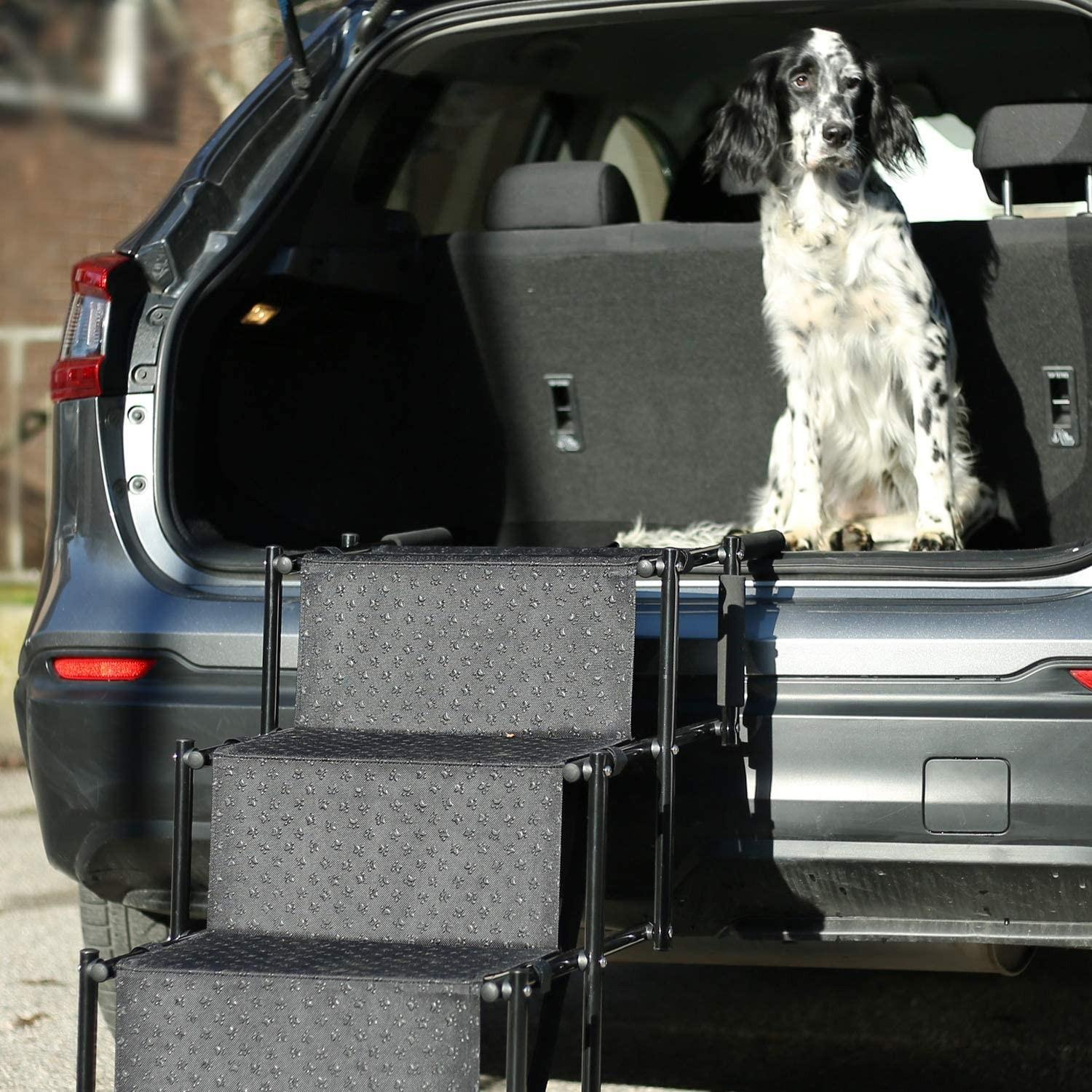 Faltbare Hundetreppe Auto Einstieghilfe Tragbare Hunde Rampe mit 4 Stufen - Schwarz