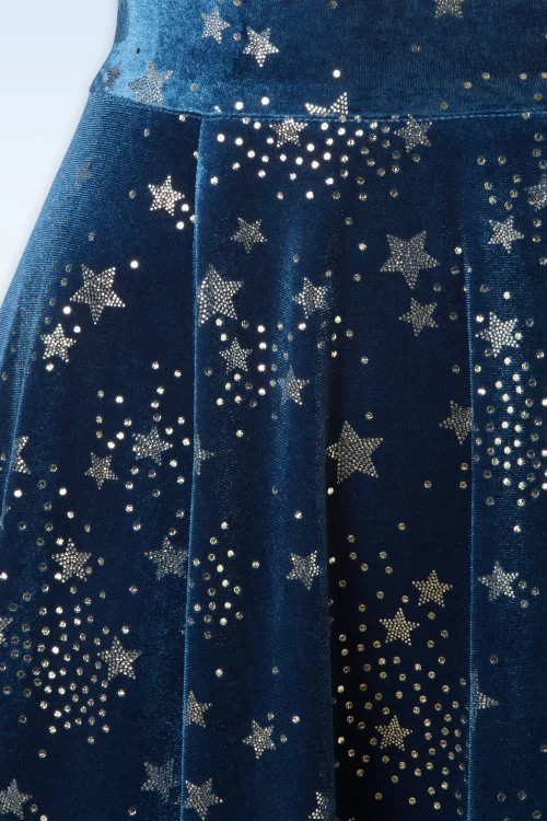 Topvintage Boutique Collection Topvintage exclusive ~ Adriana Velvet Stars swing rok in middernachtblauw