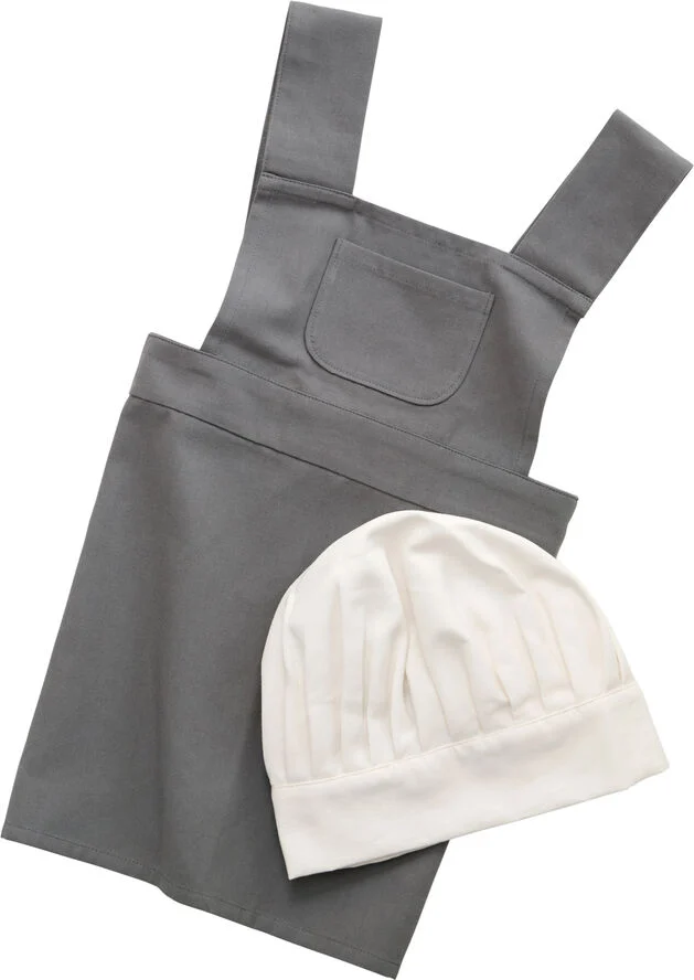 Sebra Børneforklæde m/kokkehue, elephant grey/classic white Grå