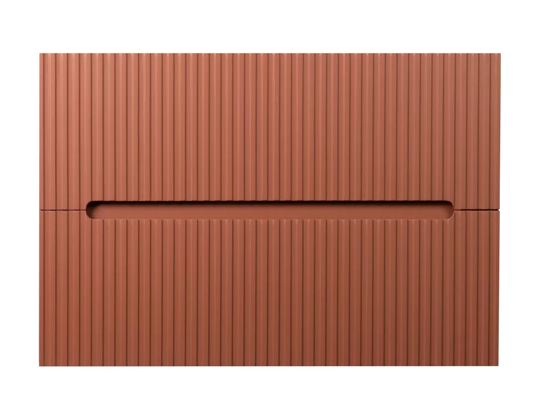 Meuble sous vasque suspendu strié terracotta - 80 cm - PAVANI