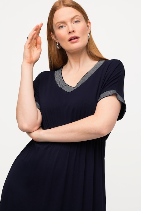 Midikleid, Schmuckband, V-Ausschnitt, Halbarm