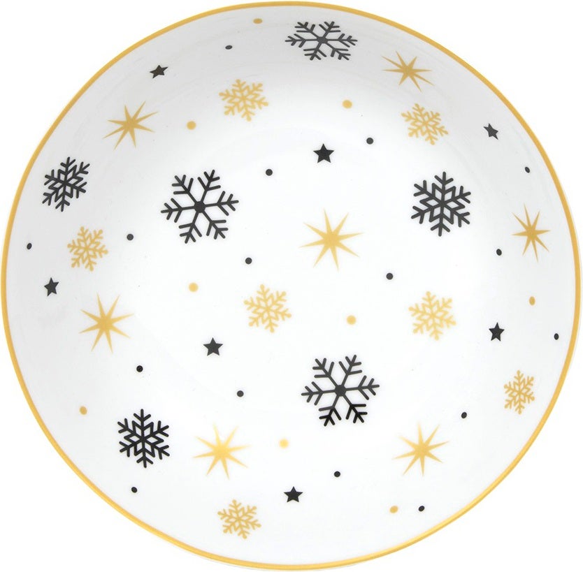 Soepbord Sneeuwvlok zwart / goud D 21 H 5 cm