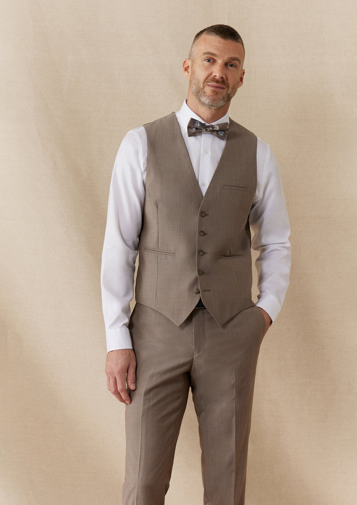 Gilet de costume en laine unie taupe