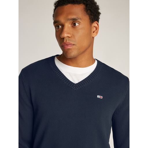Tommy Jeans Slim Essential Vneck Striktrøje, Dark Night Navy, M