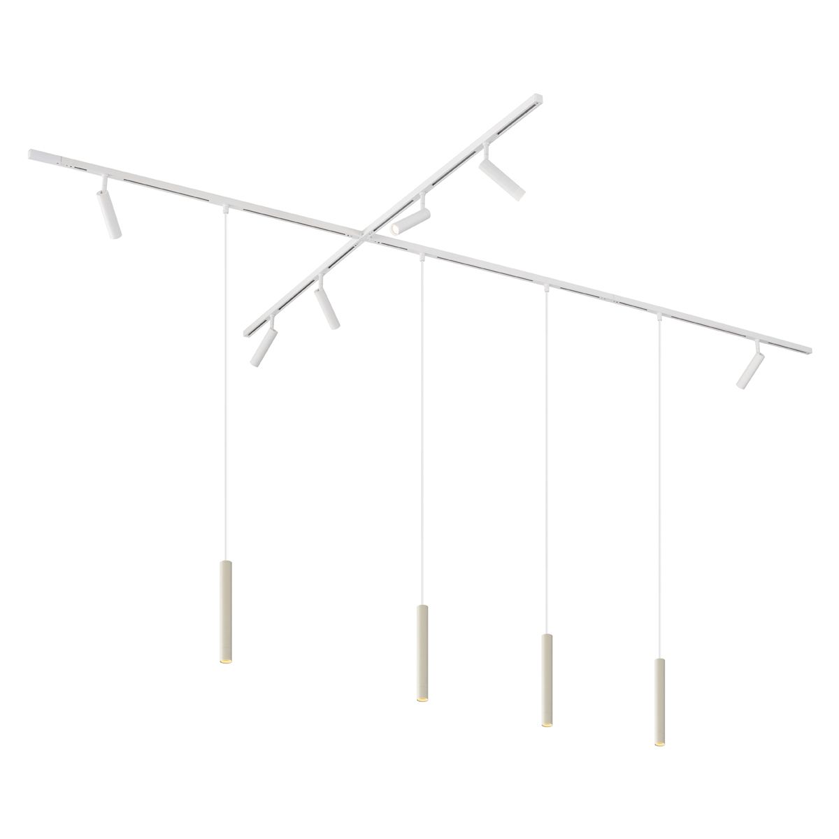 Modern railsysteem met 6 spots en 4 hanglampen beige met wit 1-fase - Slimline Uzzy Keno