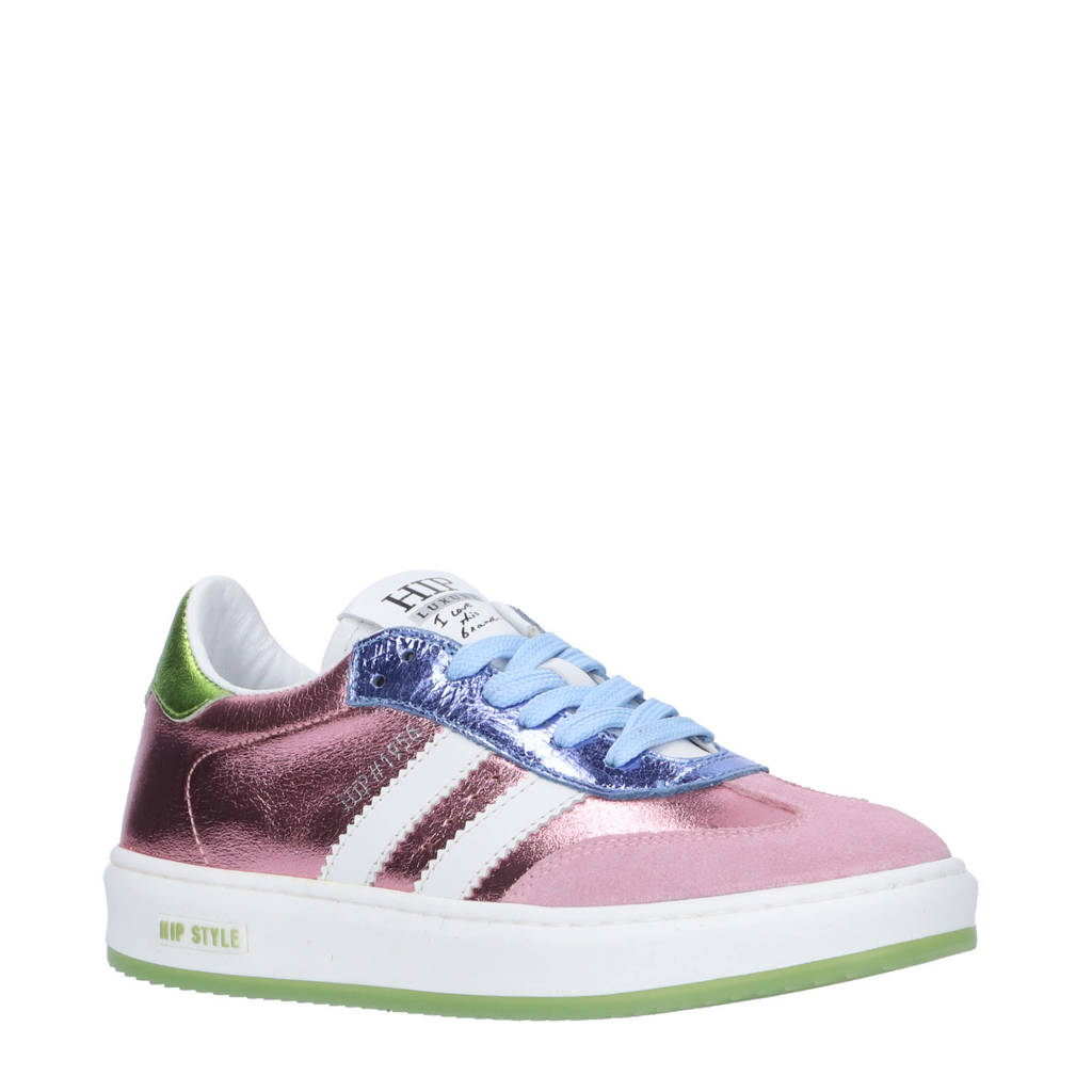 Hip leren sneakers roze metallic