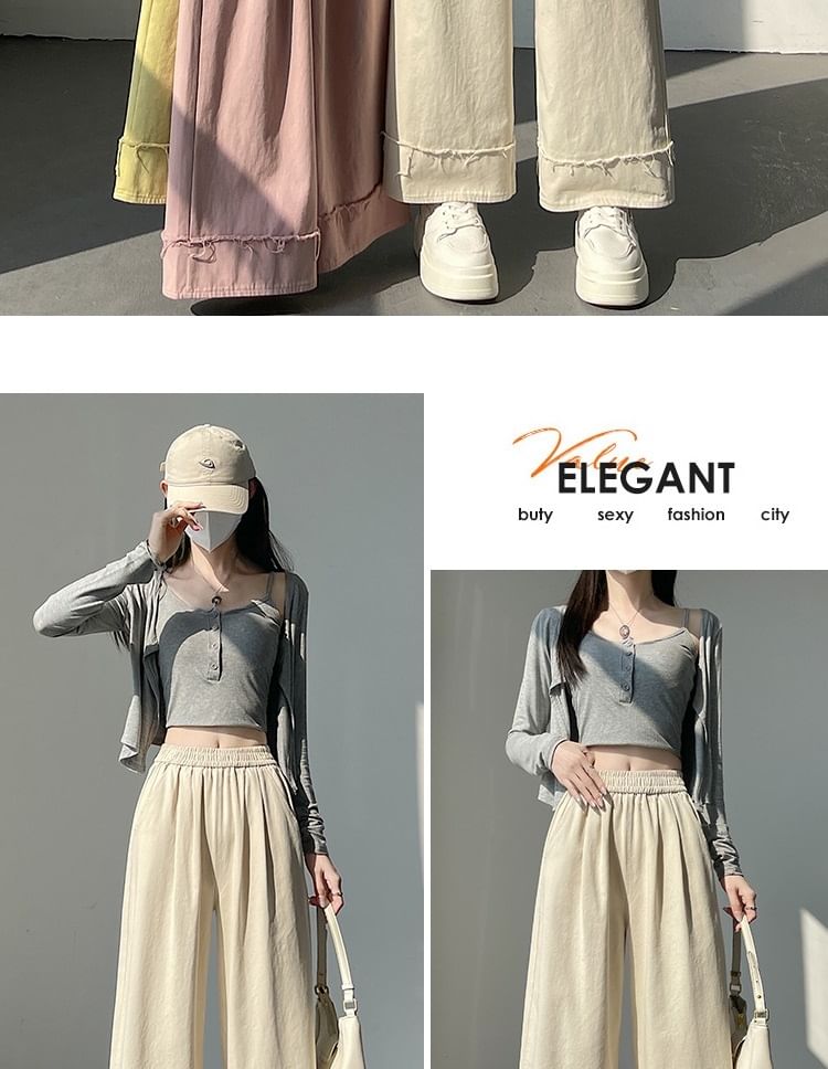 Tel tot 10 - Elastische taille, effen wijde broek