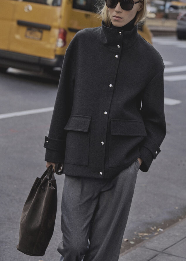 MANGO Turtleneck wool coat Medium grey