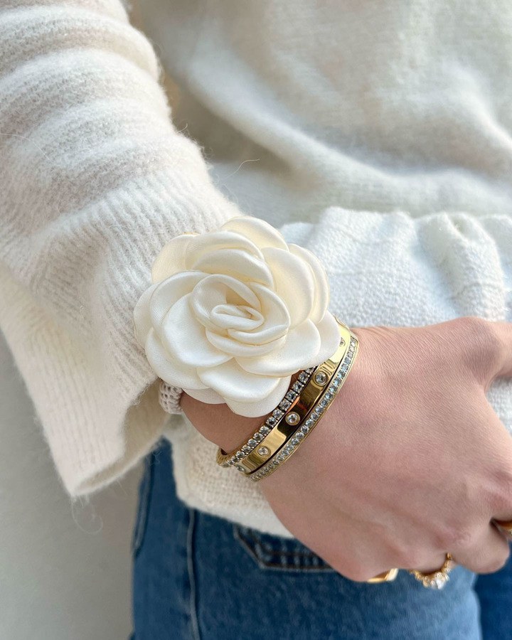 DARK Satin Rose Hair Claw Off White