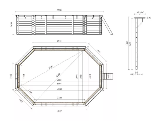 Piscine en bois - 6,53x4,41 x H.1,42m - avec filtration - BAS552OSPI - ALTANKA