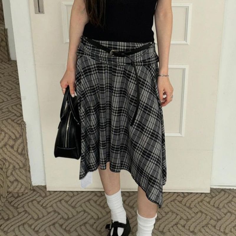 Trisica - Midi A-lijn rok met hoge taille en asymmetrische zoom
