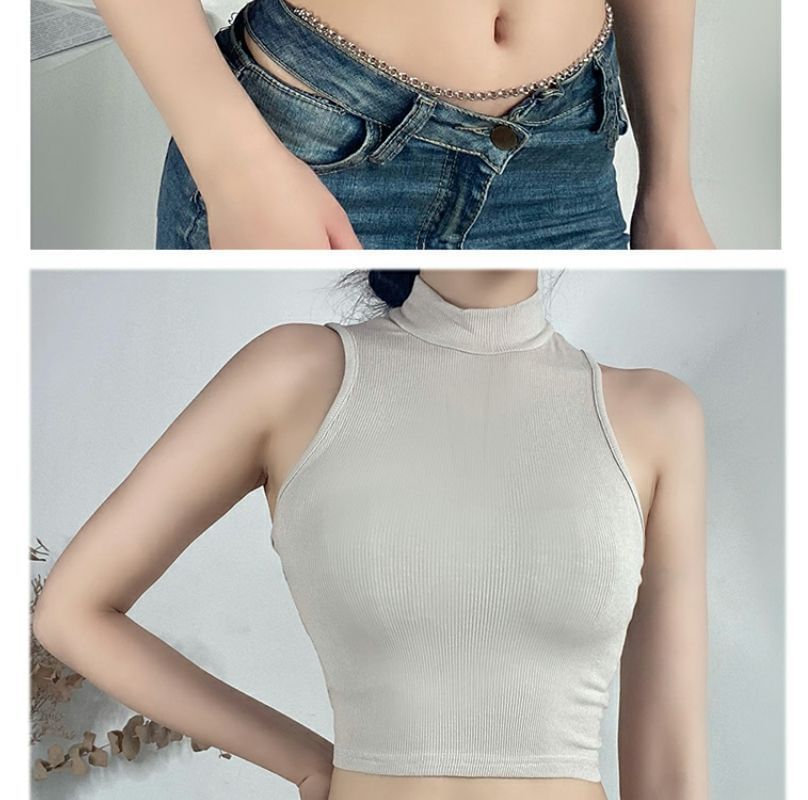 Hevnir - Tanktop met lage hals en effen crop top