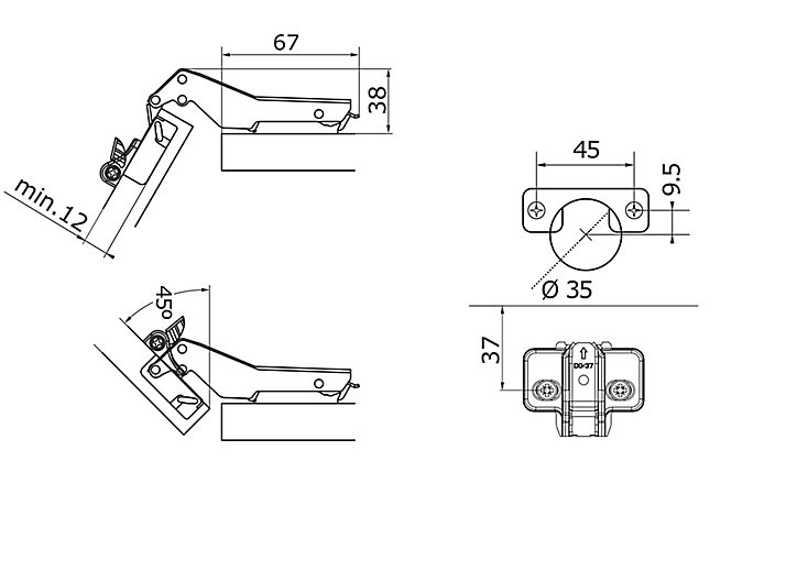 Charnière d'angle GoodHome Kombu 45°, 2 pièces