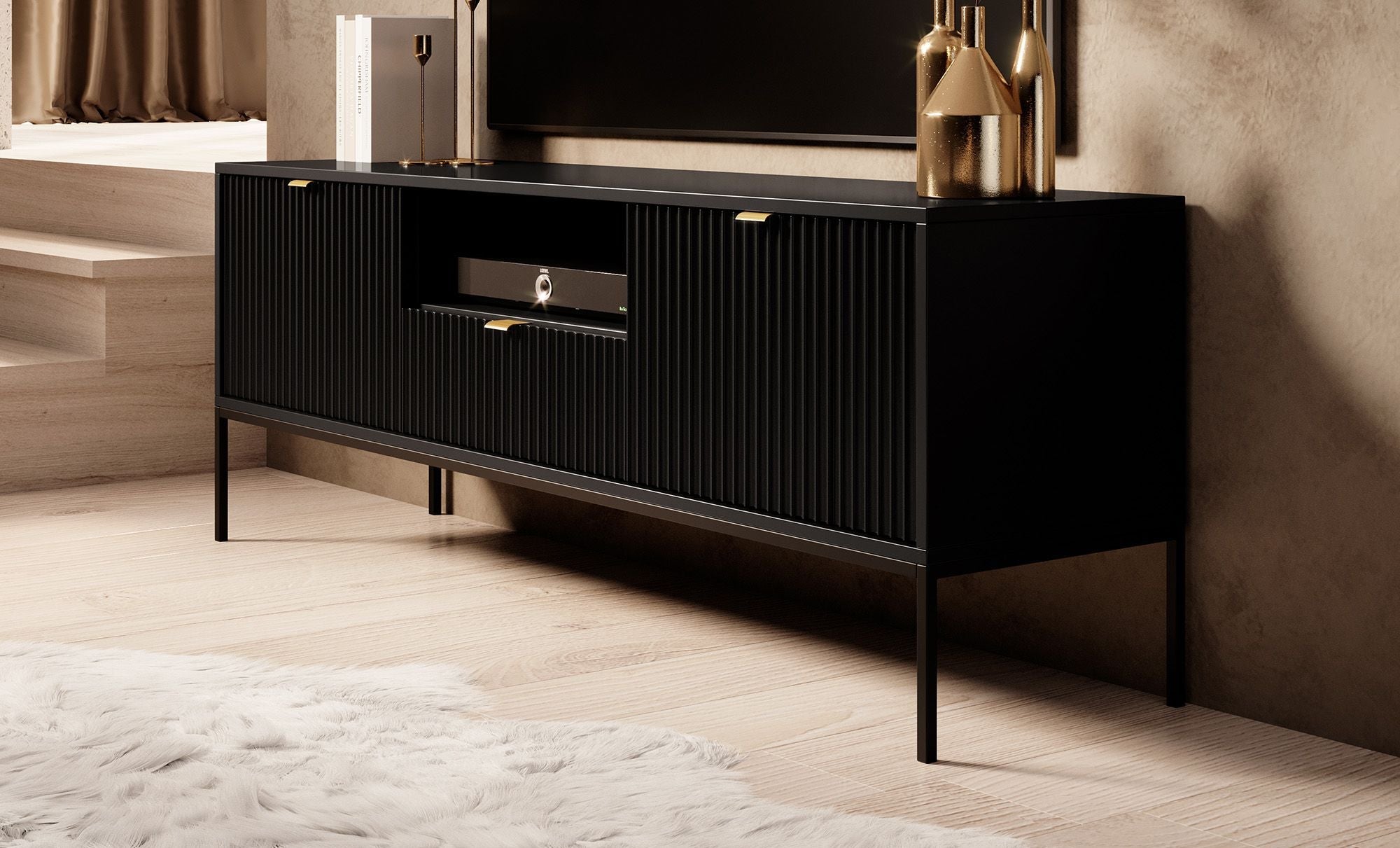 Meubella - TV-Meubel Navil - Zwart - 154 cm