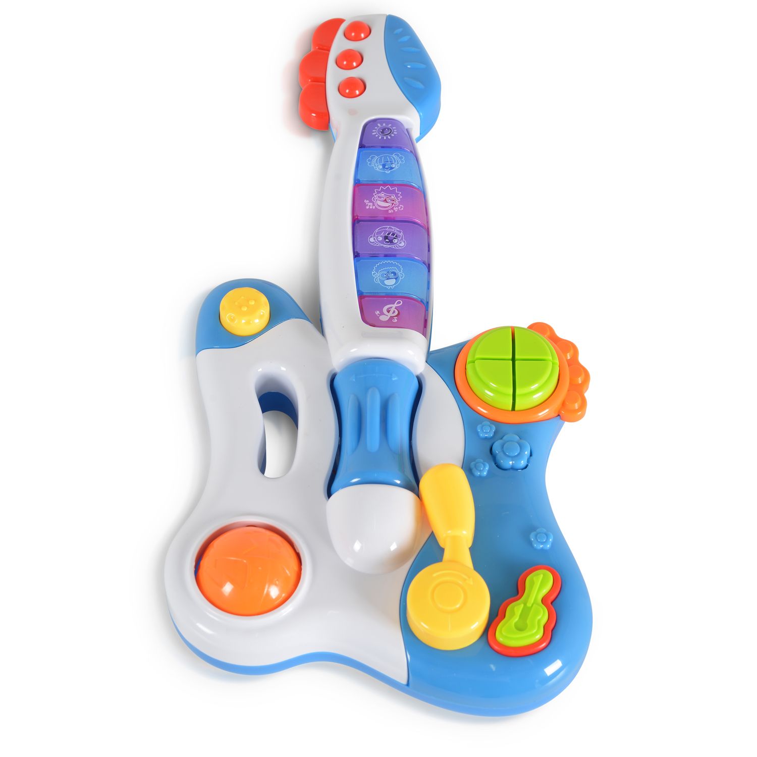 Moni Musikspielzeug Gitarre HE0501 Töne, Melodien, Tasten, Licht, ab 18 Monate blau